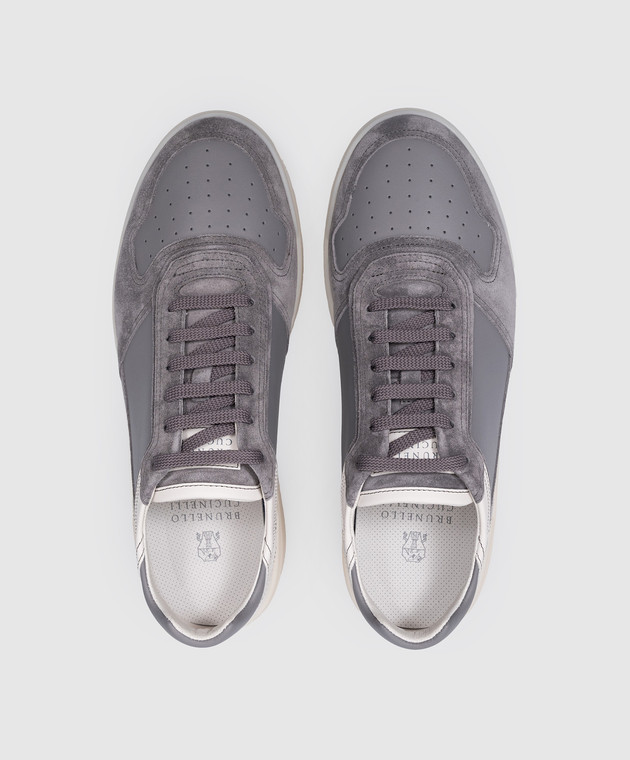 Brunello Cucinelli - Gray leather sneakers with logo patch