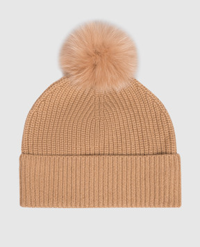 Yves Salomon Enfant Children's brown cashmere hat with pompom 20WEA500XXCARD