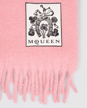 Alexander McQueen Pink alpaca scarf with logo patch 8357073E78Q
