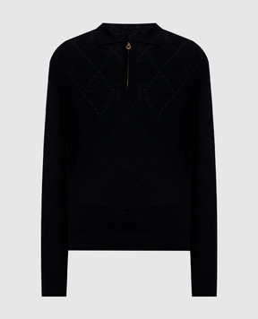 Stefano Ricci Black cashmere polo shirt with geometric pattern W505027P30W25306