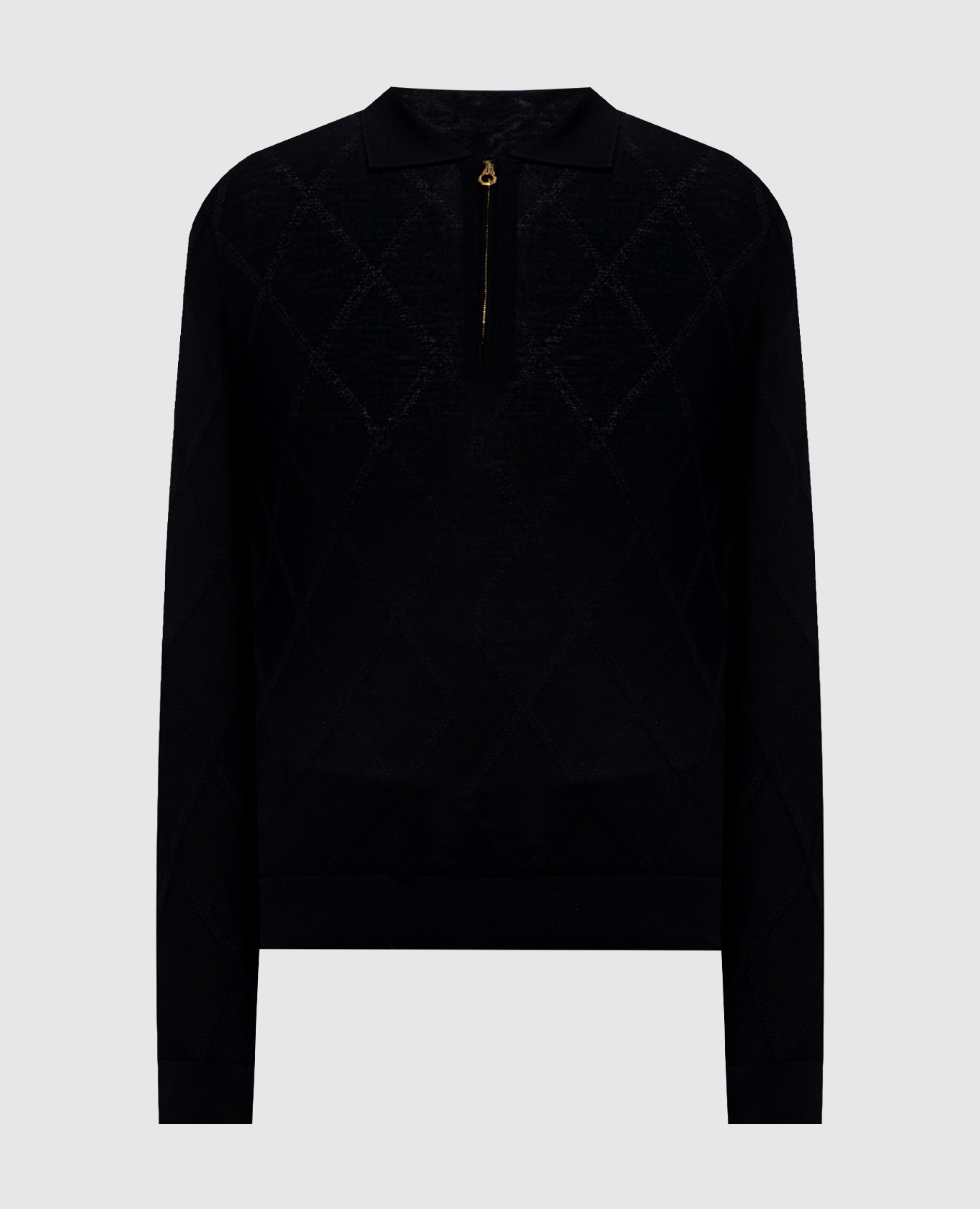 

Black cashmere polo shirt with geometric pattern Stefano Ricci