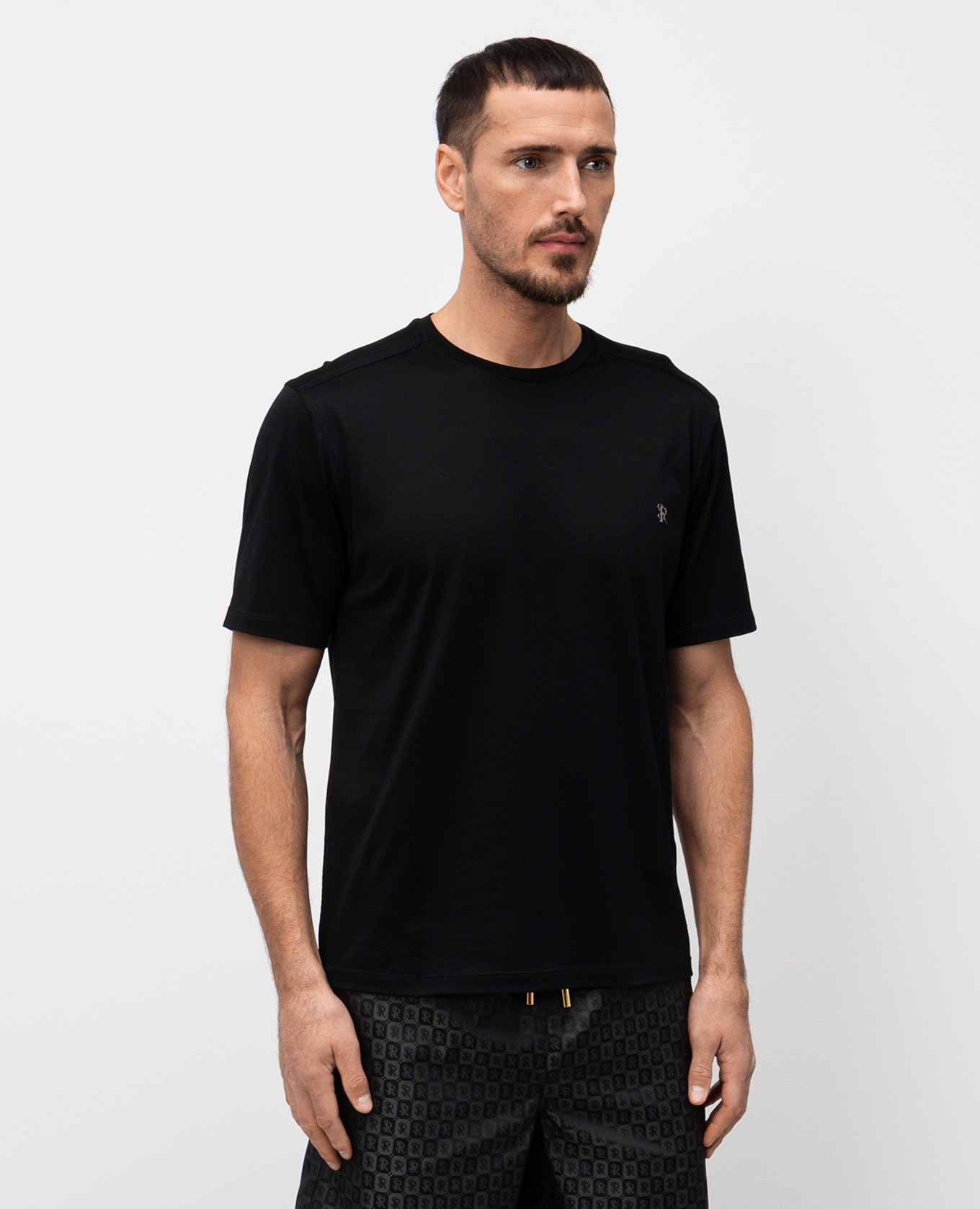 

Black T-shirt with metal monogram logo Stefano Ricci