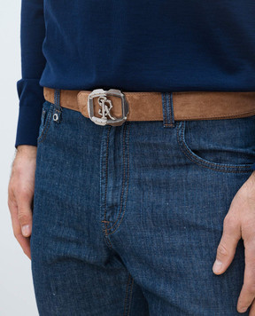 Stefano Ricci Brown suede belt with monogram logo N381SDC574P