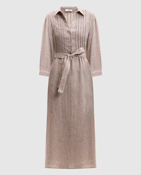 Peserico Beige linen shirt dress with belt S02171A02600