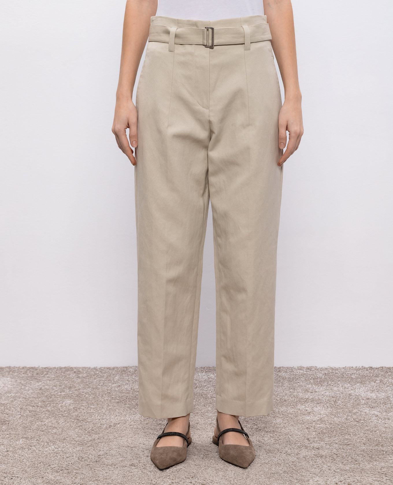 Beige Corset pants with linen Brunello Cucinelli 3
