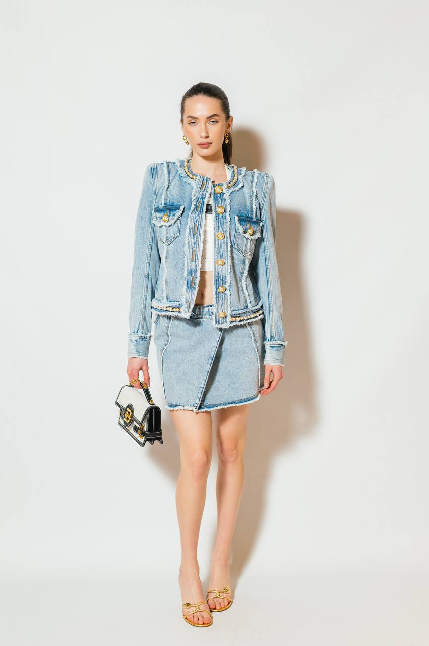 

Blue denim flared skirt Balmain, Light blue