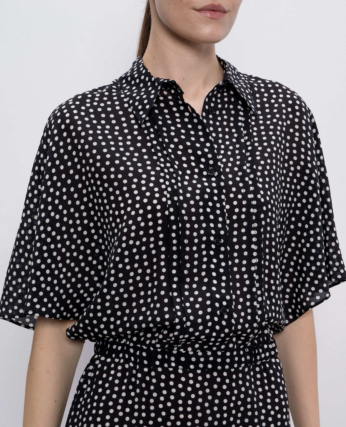 Black polka dot silk shirt dress Jacob Lee 5