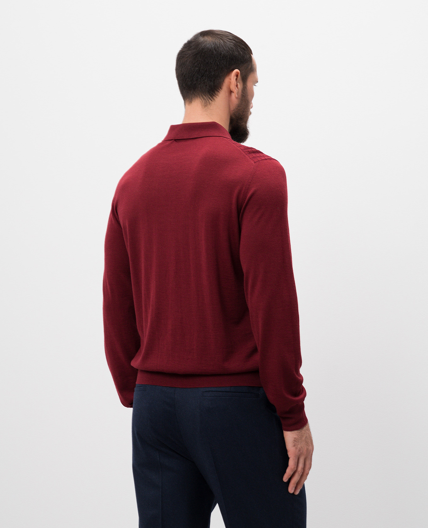 

Burgundy wool, silk and cashmere polo with textured pattern logo monogram Stefano Ricci