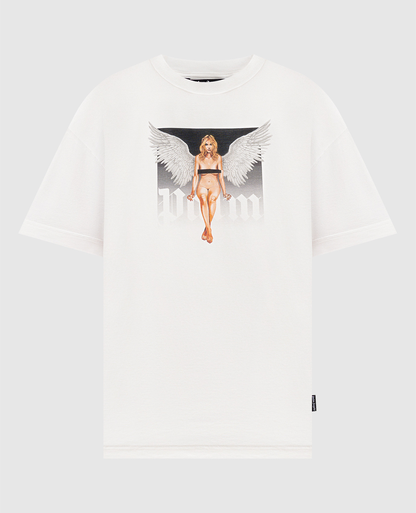 White t-shirt with crystal pin up print palm angels