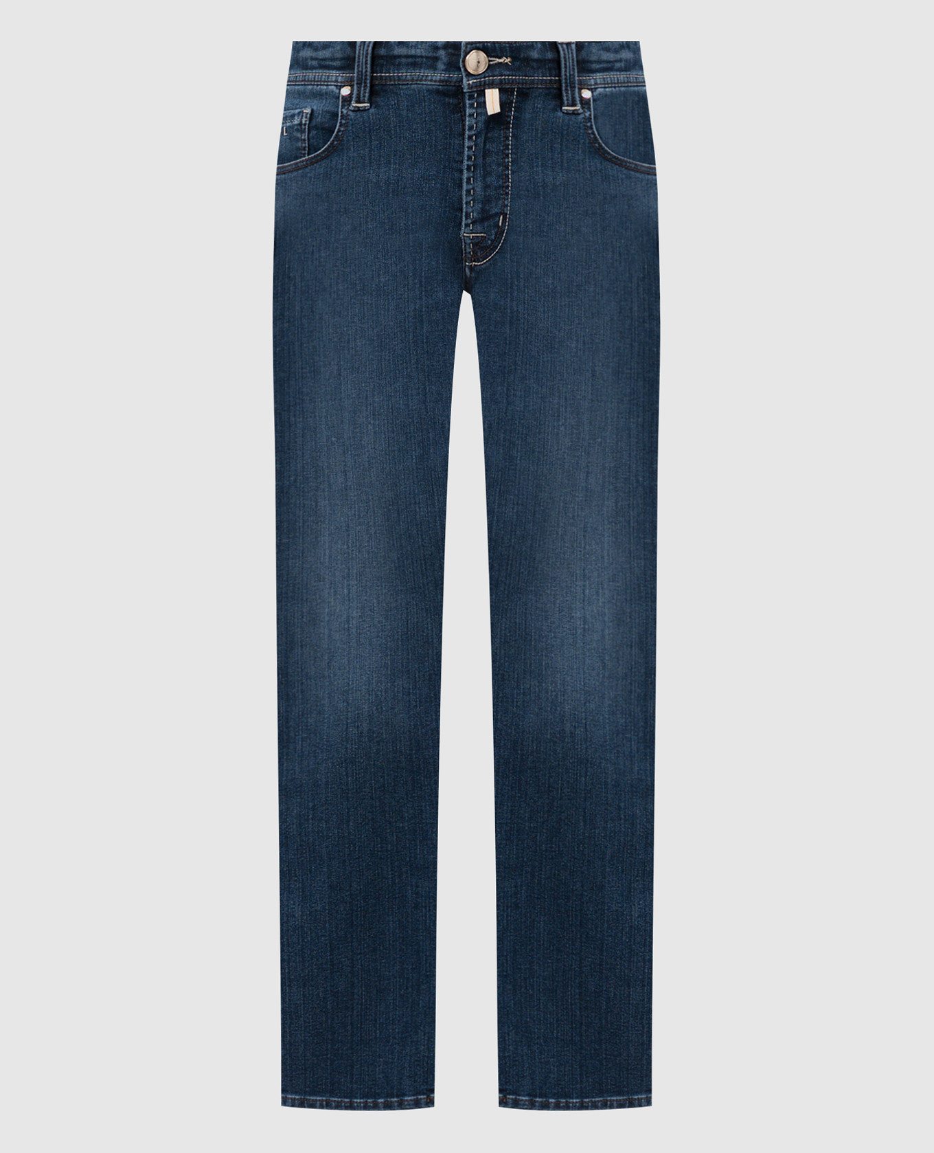Blue Michelangelo jeans with metallic logo patch Tramarossa