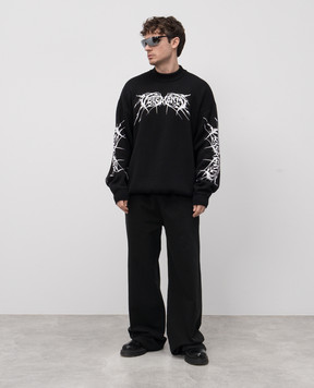 Vetements Black merino wool sweater with contrast print UA66KN100BW