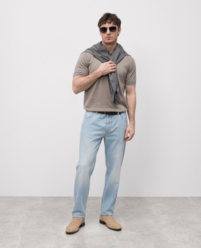 Brunello Cucinelli Khaki polo with piping M29800125