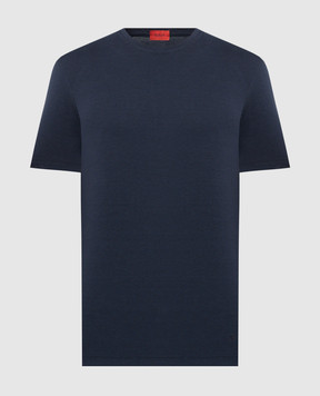 ISAIA Blue silk t-shirt with logo emblem embroidery MCI154JP001
