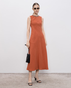 Brunello Cucinelli Orange linen midi dress with monil chain MPH26AFR61