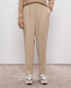 Peserico Beige wool pants with monil chain P0457202581