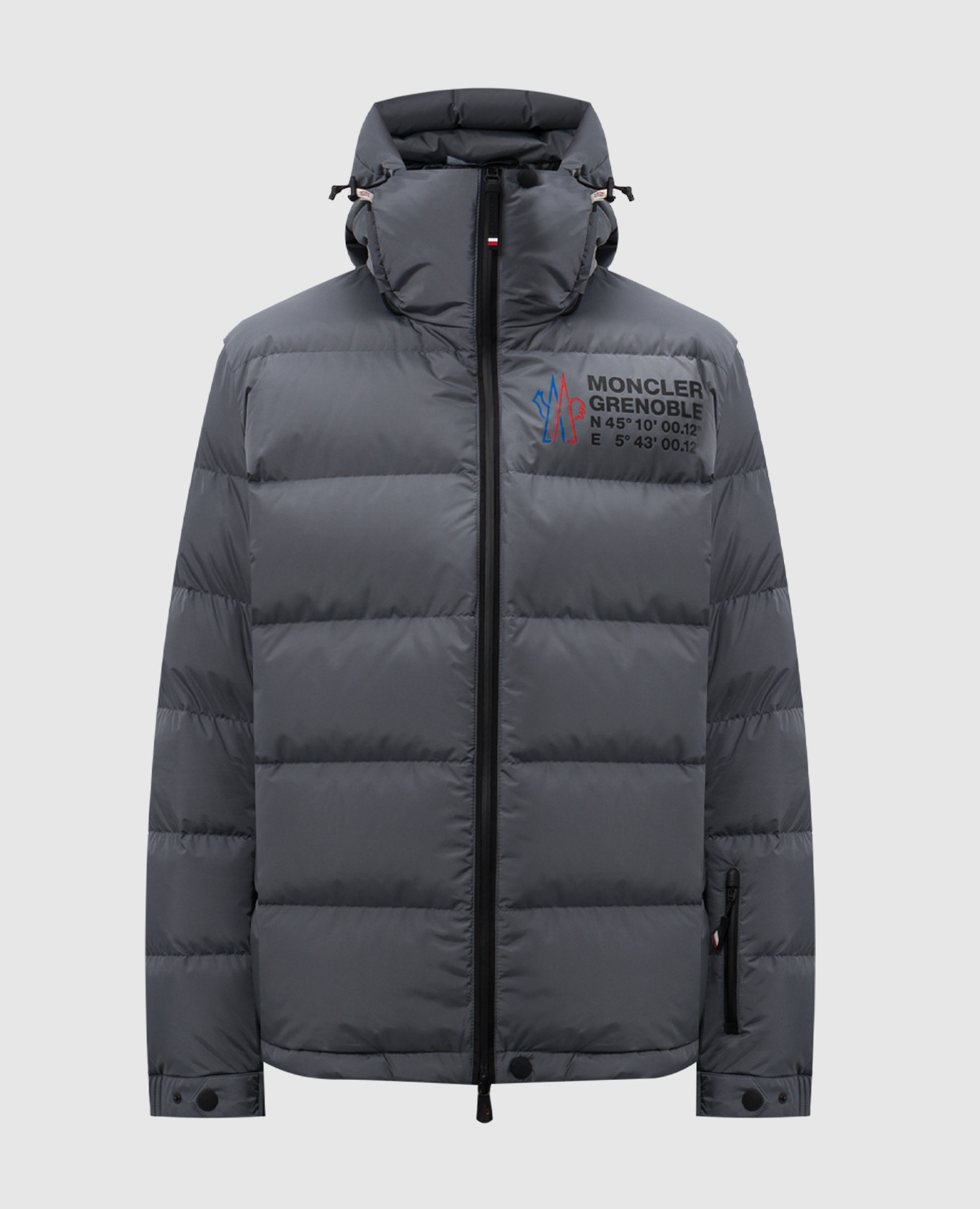 Gray down jacket with logo patch moncler grenoble