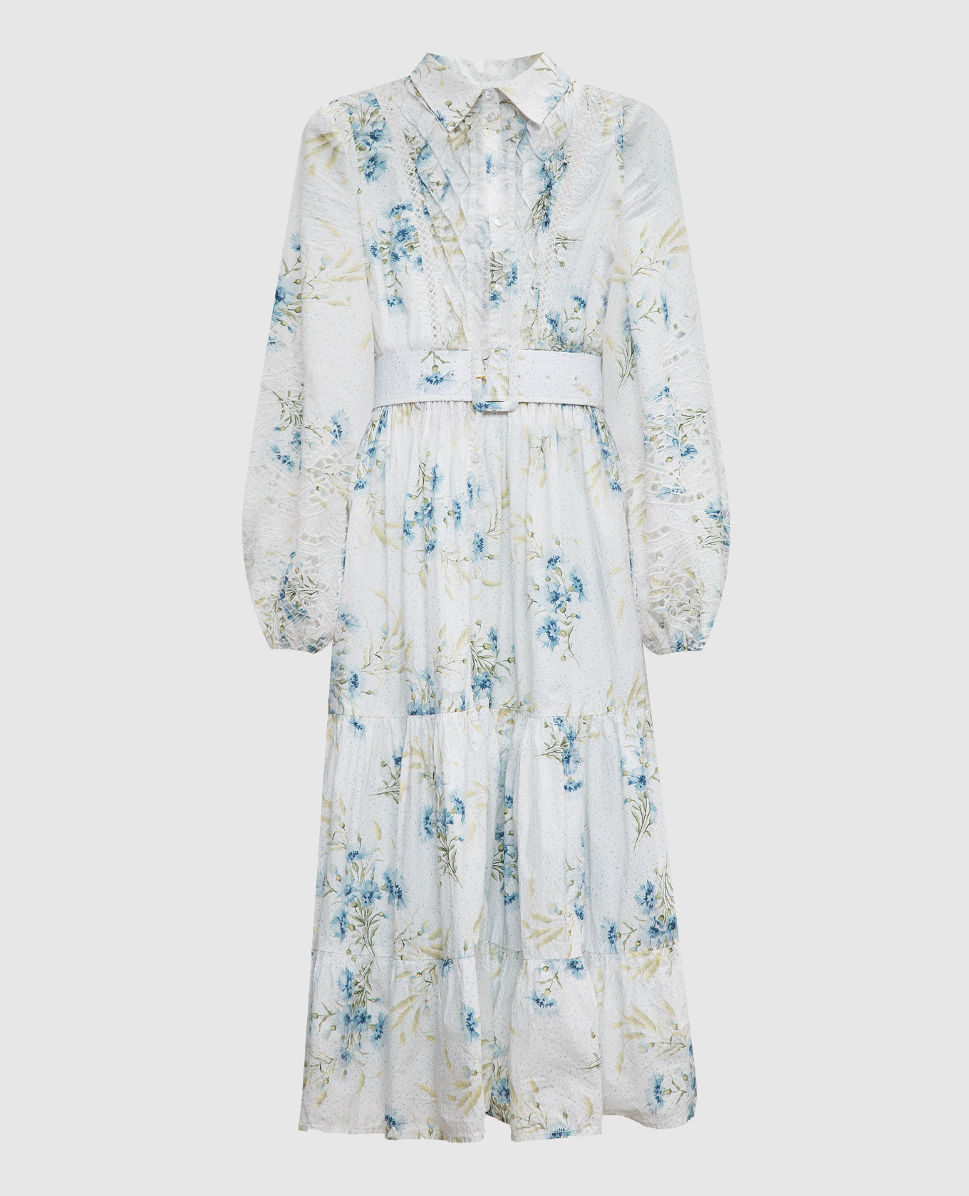

White shirt dress in floral print with embroidery byTimo
