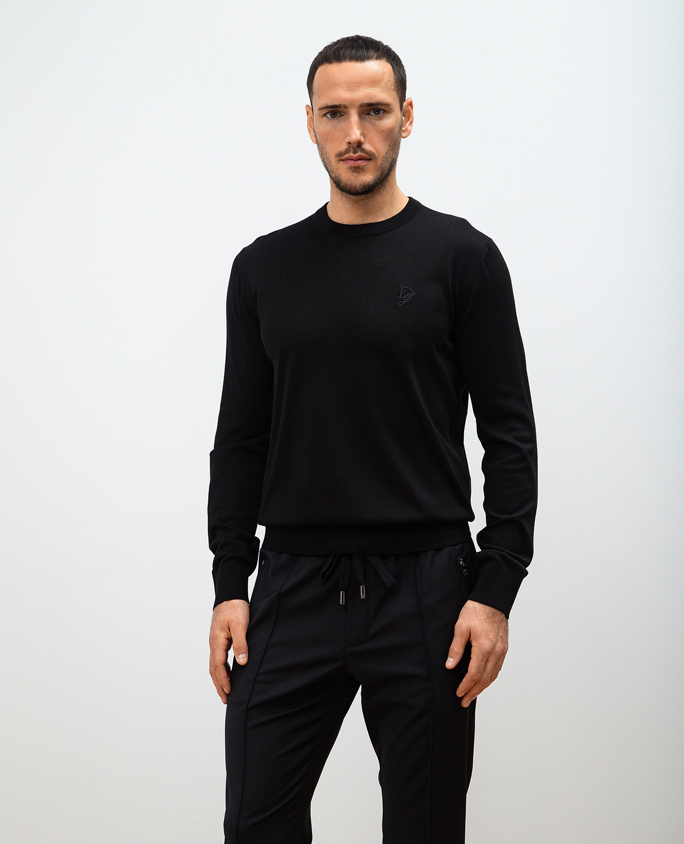 

Black silk sweater with monogram logo embroidery Dolce&Gabbana