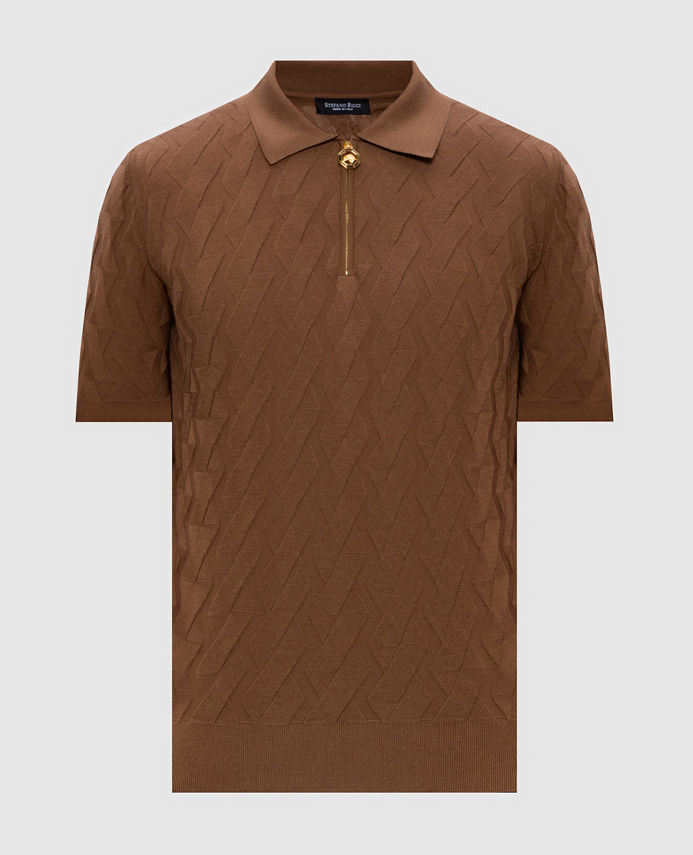 

Brown polo shirt with patterned silk Stefano Ricci