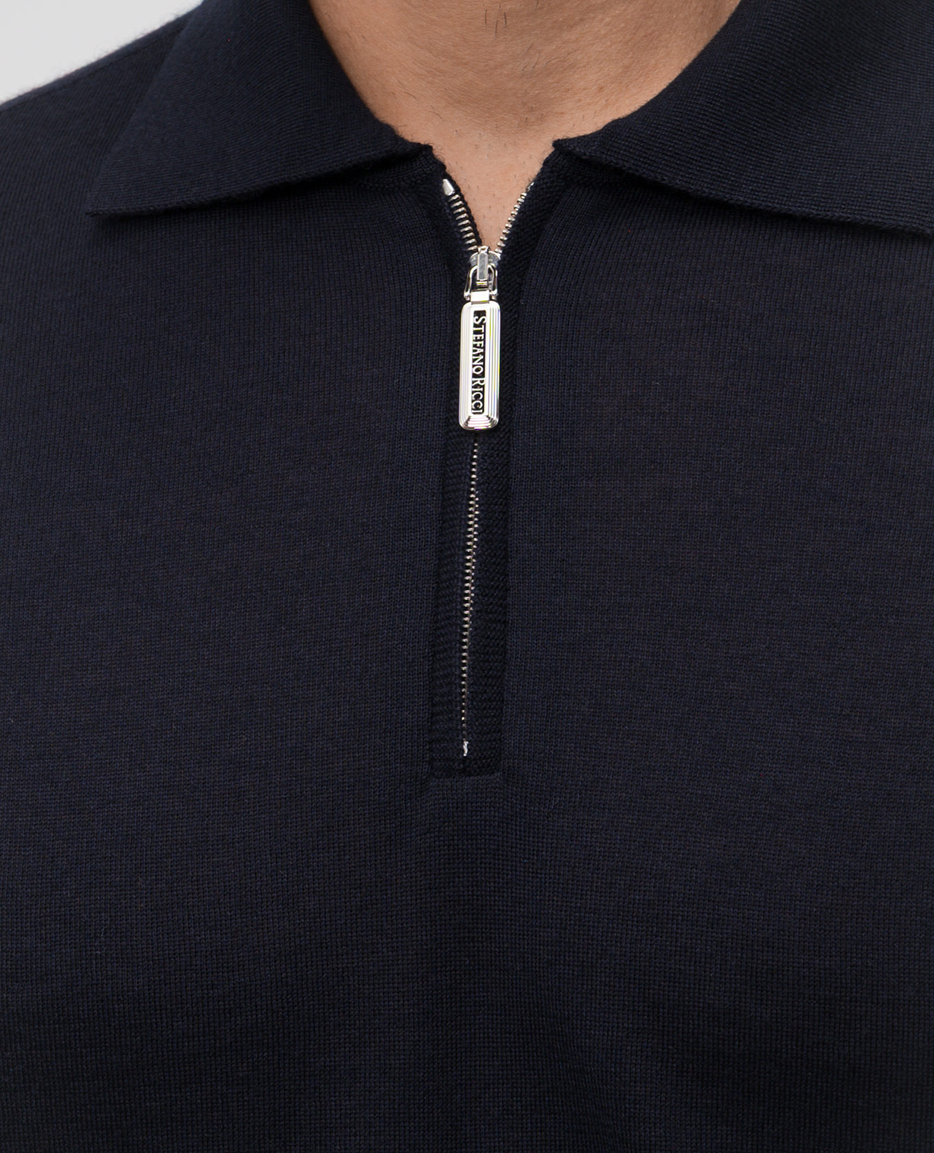 

Blue cashmere and silk polo shirt with logo Stefano Ricci