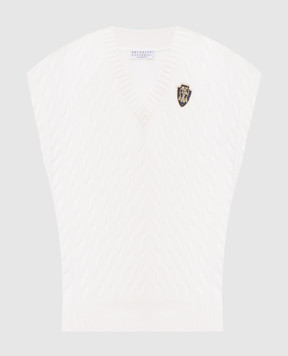 Brunello Cucinelli White cashmere vest with logo patch M12737012