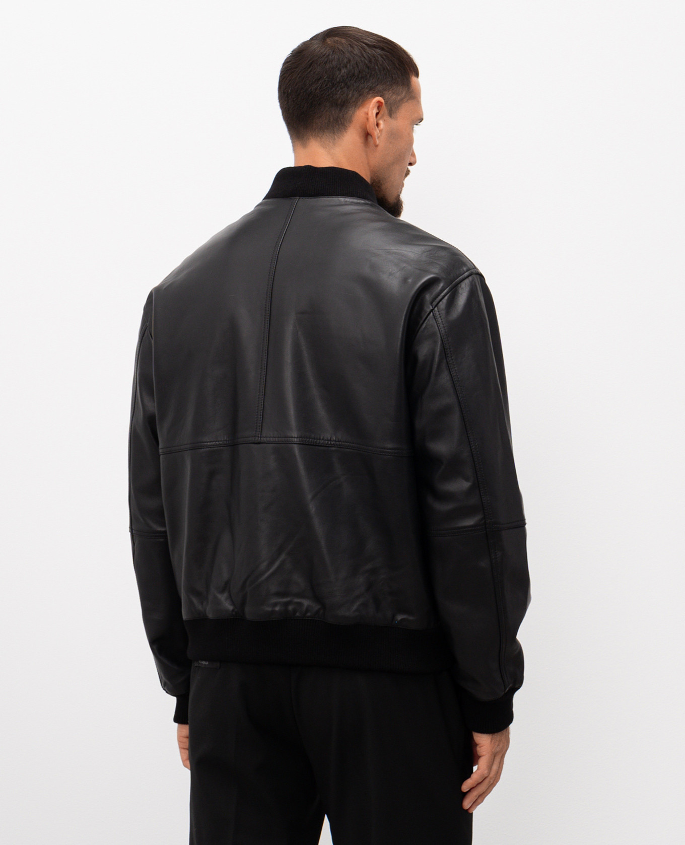 

Black leather bomber jacket with logo Iceberg