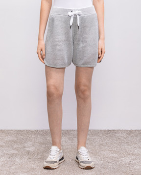 Brunello Cucinelli Gray openwork shorts with lurex MLK123989
