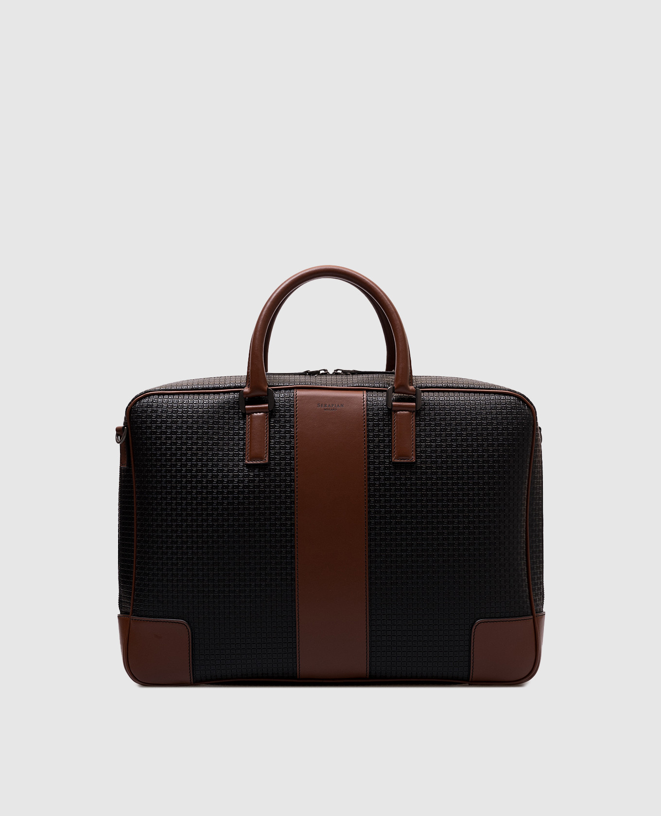 

Black leather briefcase with logo Serapian