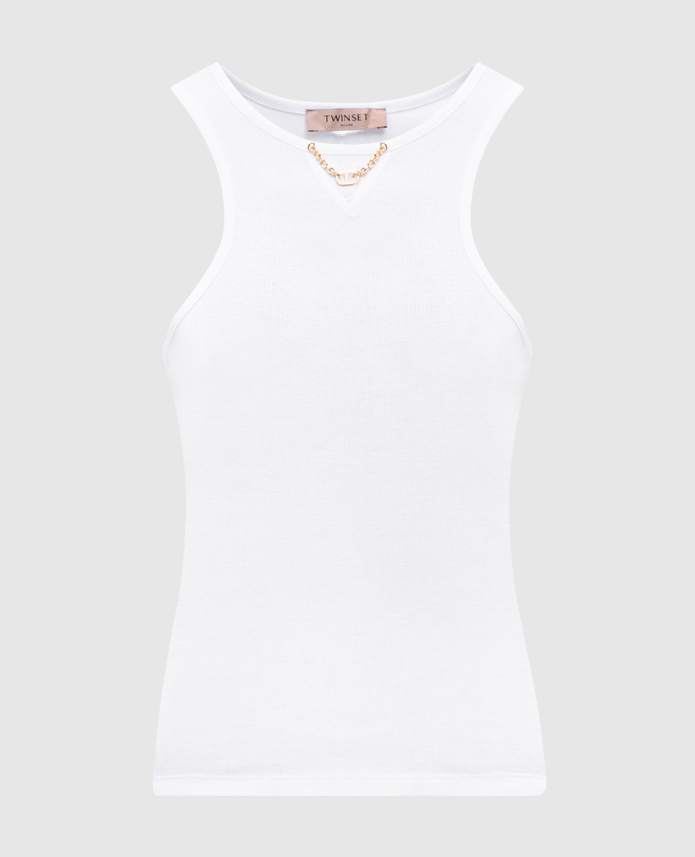 White ribbed top with chain Twinset