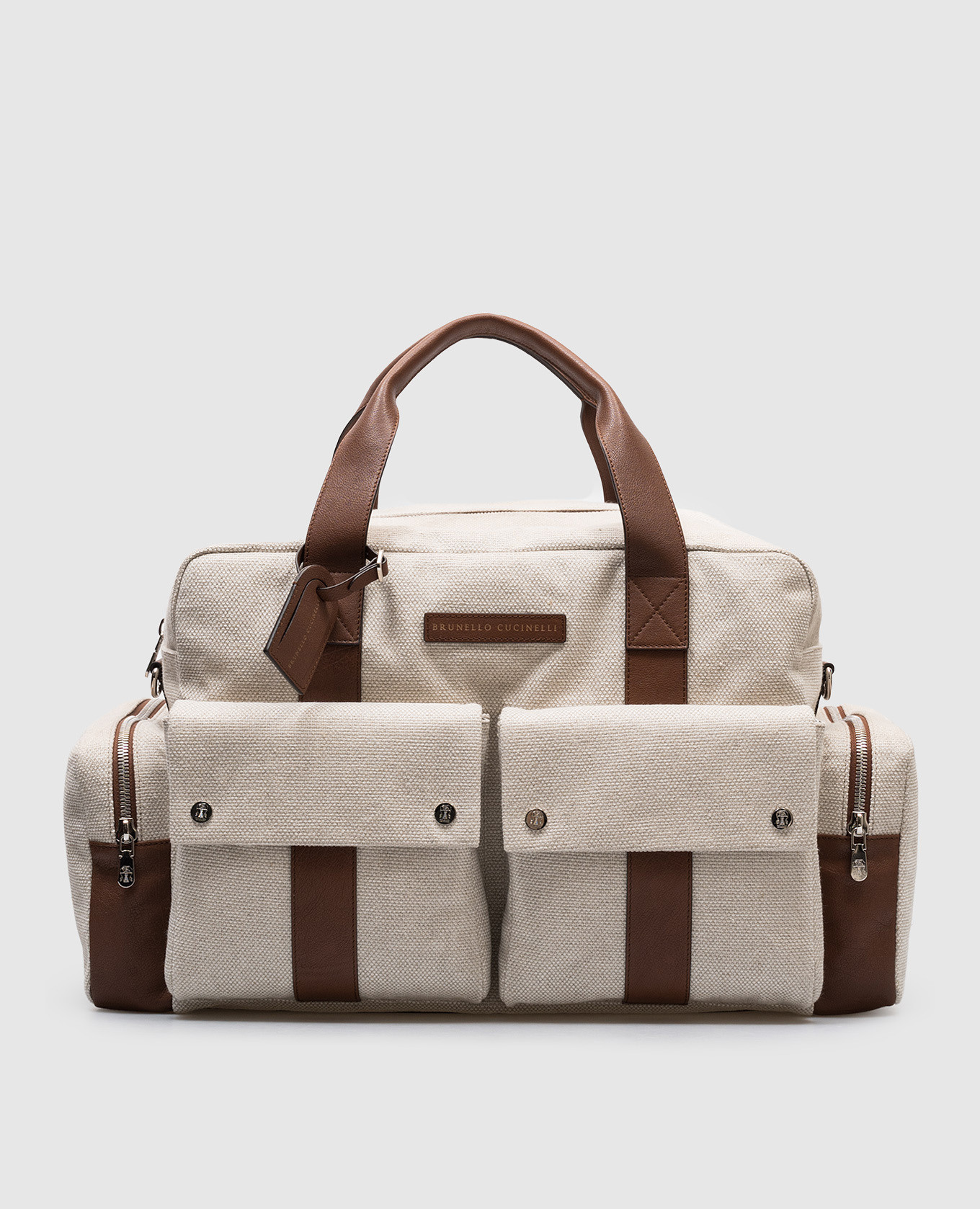 

Beige linen travel bag with logo Brunello Cucinelli