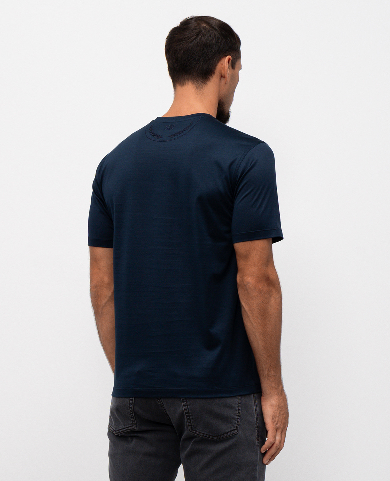 

Blue T-shirt with embroidered monogram logo Stefano Ricci