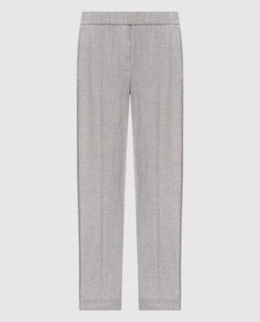 Peserico Gray wool pants with monil chain A0457206413