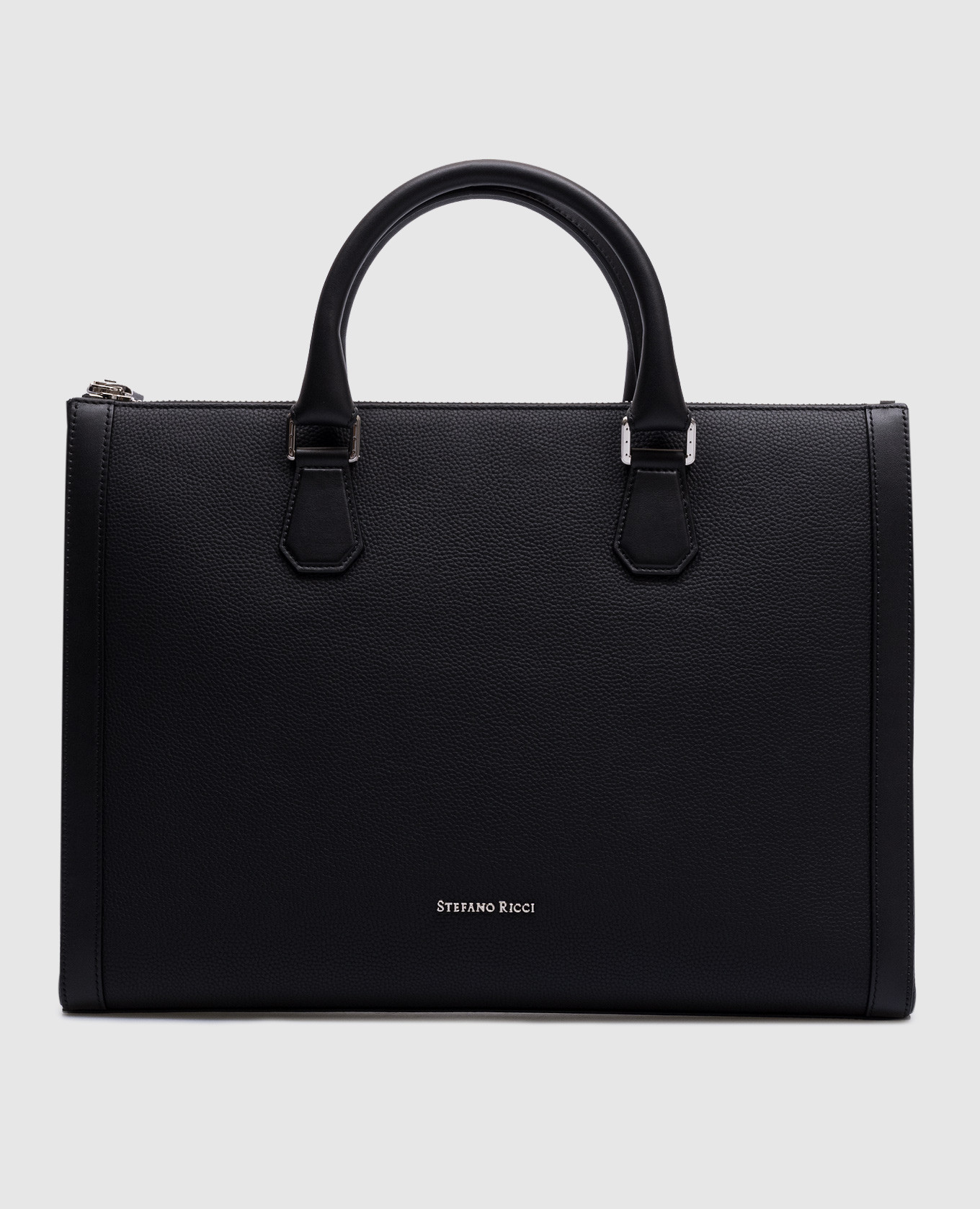 

Black leather business bag with textured logo Stefano Ricci, Черный