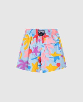 Palm Angels Children's blue printed swim shorts PBFD001F25FAB001