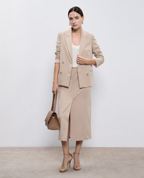 Twinset Beige double-breasted jacket in a stripe with lurex 242TP2150