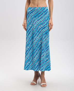 Gary Bigeni Tash Blue Striped Silk Midi Skirt TASH