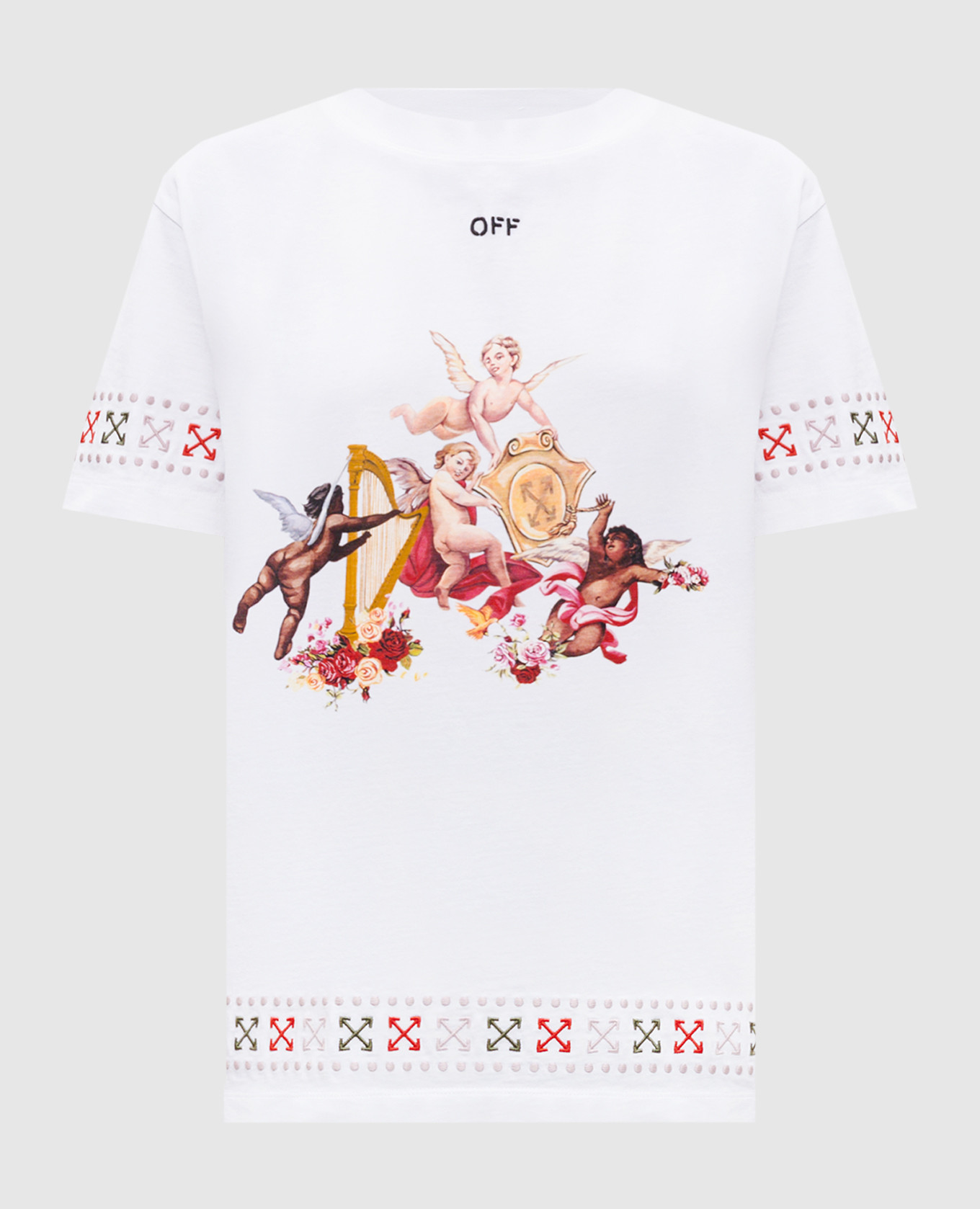 ★Off-White★ Logo Print Short Sleeve T-Shirt White OMAA027S Off-White Logo Alphabet Printing Arrow Short Sleeve White