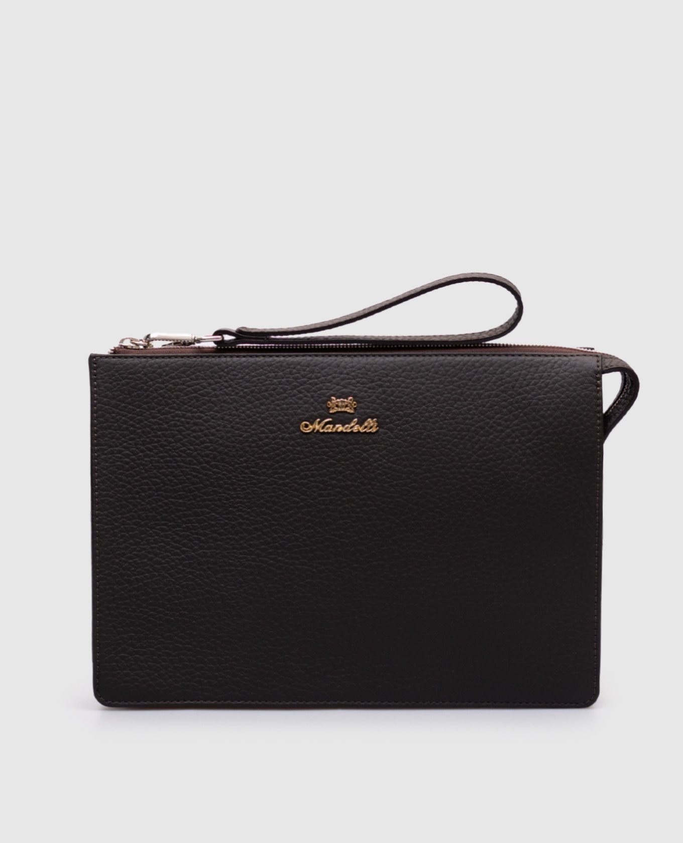 

Brown leather clutch with logo Enrico Mandelli
