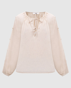 Twinset Beige linen blouse with beads 251LM2QFF