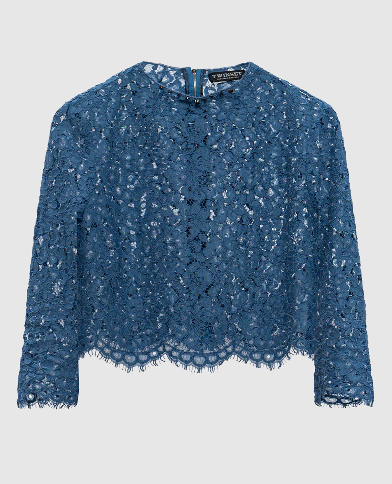 

Blue wool dress with crystal lace blouse Twinset, Голубой