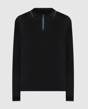 Stefano Ricci Black cashmere and silk patterned polo shirt K606399P30F25314