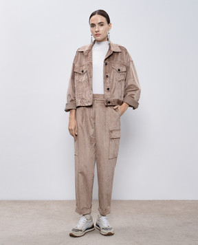 Peserico Beige cargo pants with monil chain E04649L51Z03273