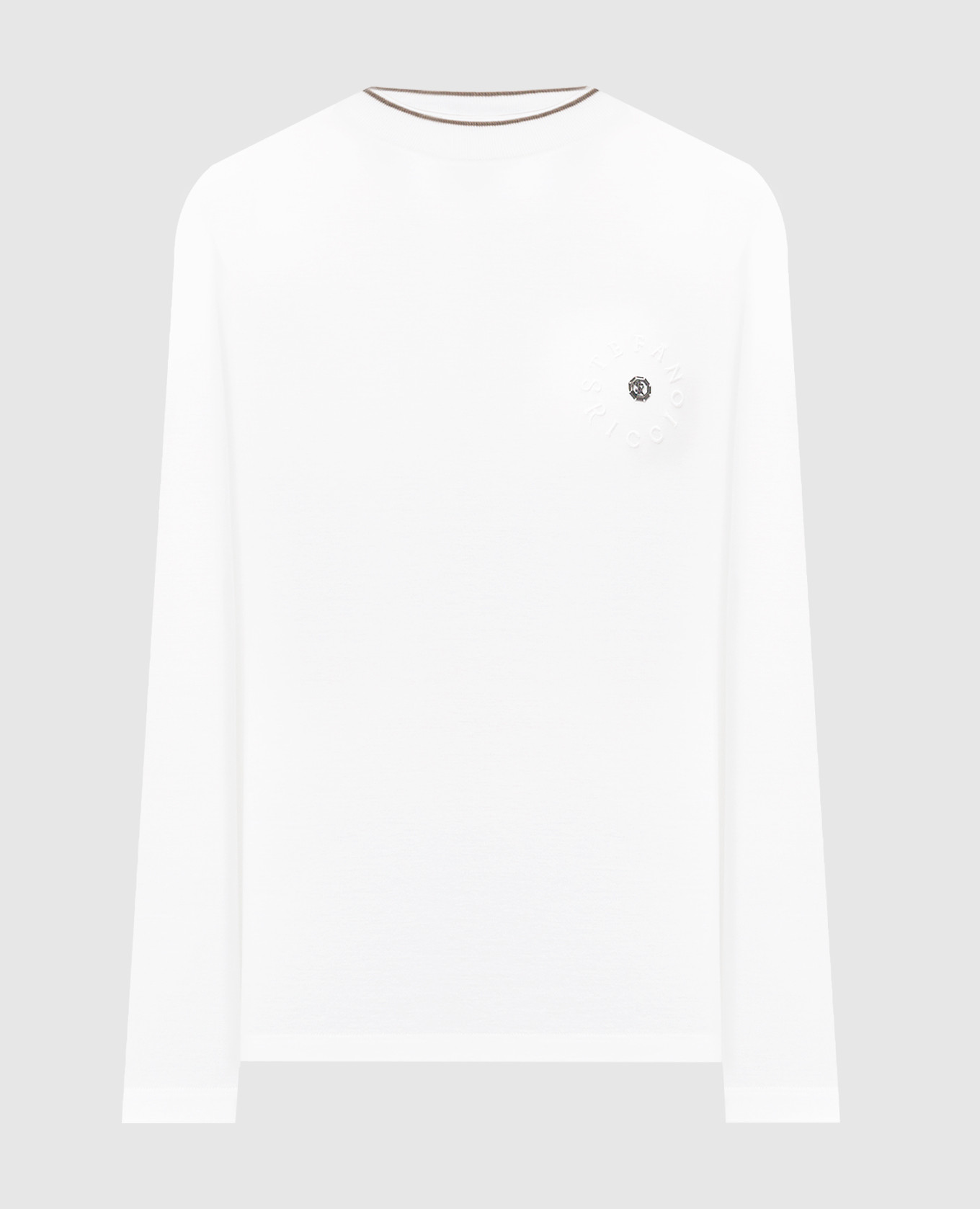 

White logo-embroidered longsleeve with metallic monogram Stefano Ricci