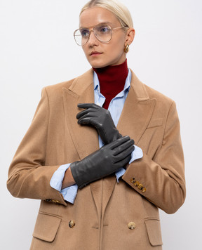 Sermoneta Gloves Grey leather gloves with slit 301B2BT