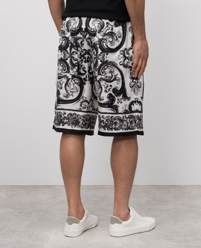 Dolce&Gabbana White silk shorts with branded print GV37ATHI1S6