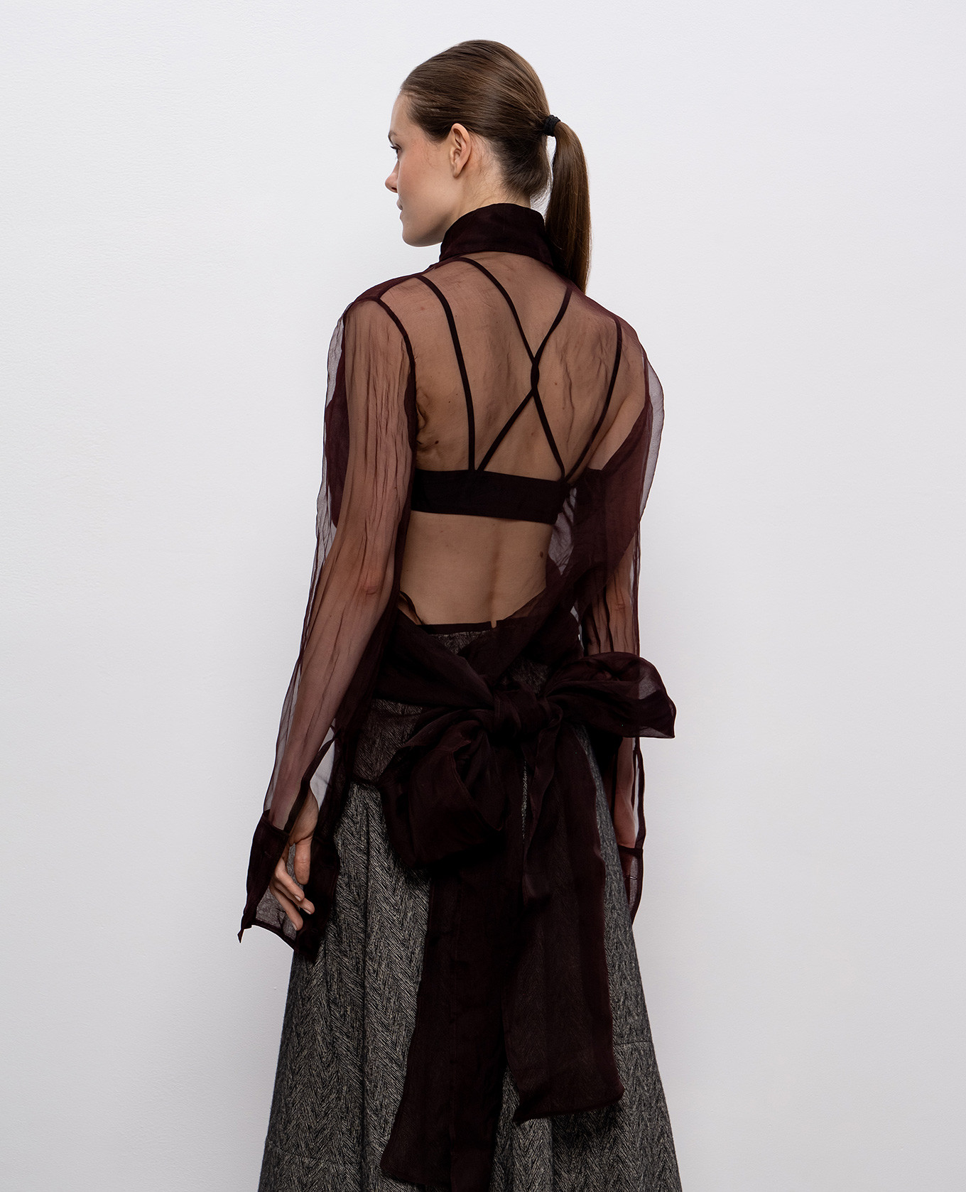 Burgundy silk wrap blouse Marc Le Bihan 4