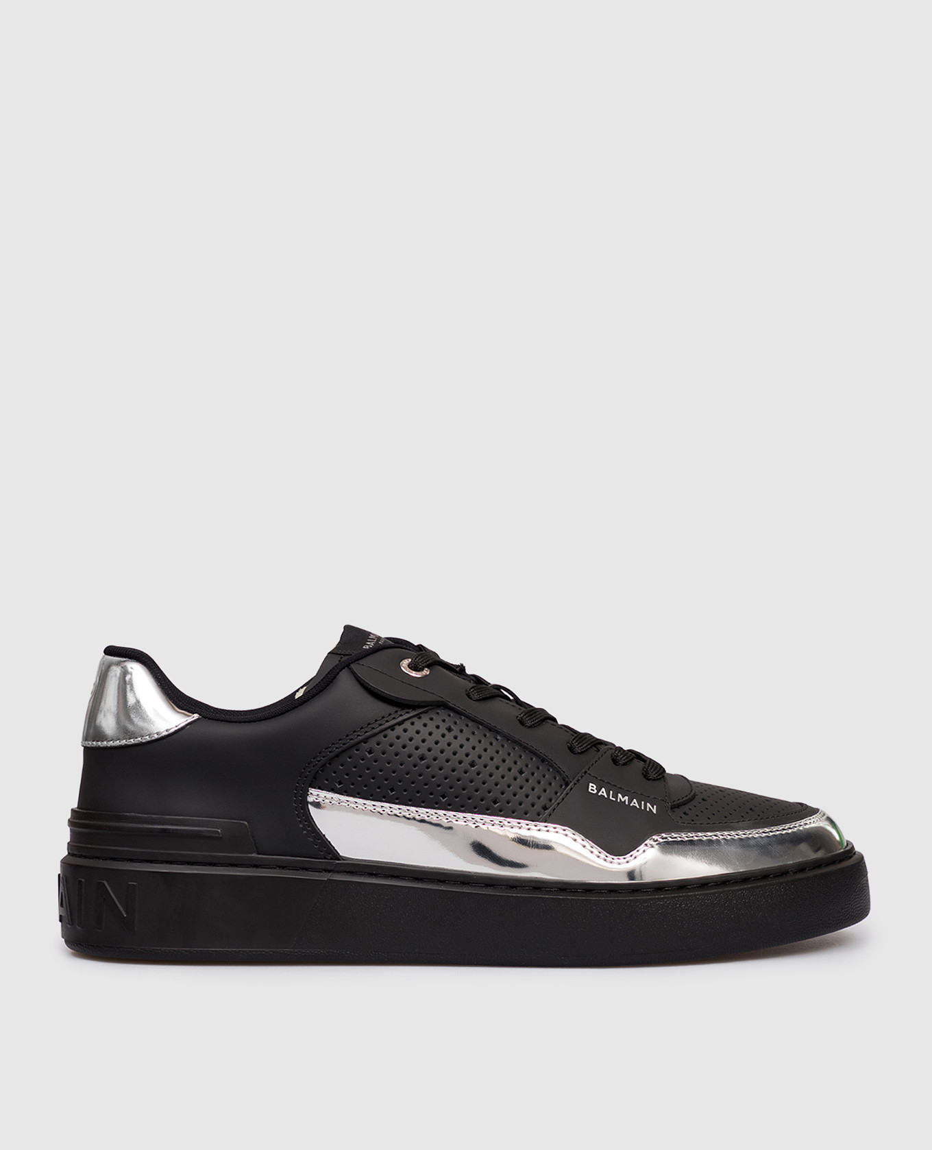 B-Court Flip Black Leather Sneakers with Logo Balmain
