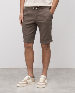 Enrico Mandelli Khaki Linen Shorts with Lapels GYMSHO5654