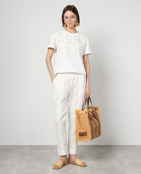 Twinset White pants with broderie embroidery 241LL2JBB