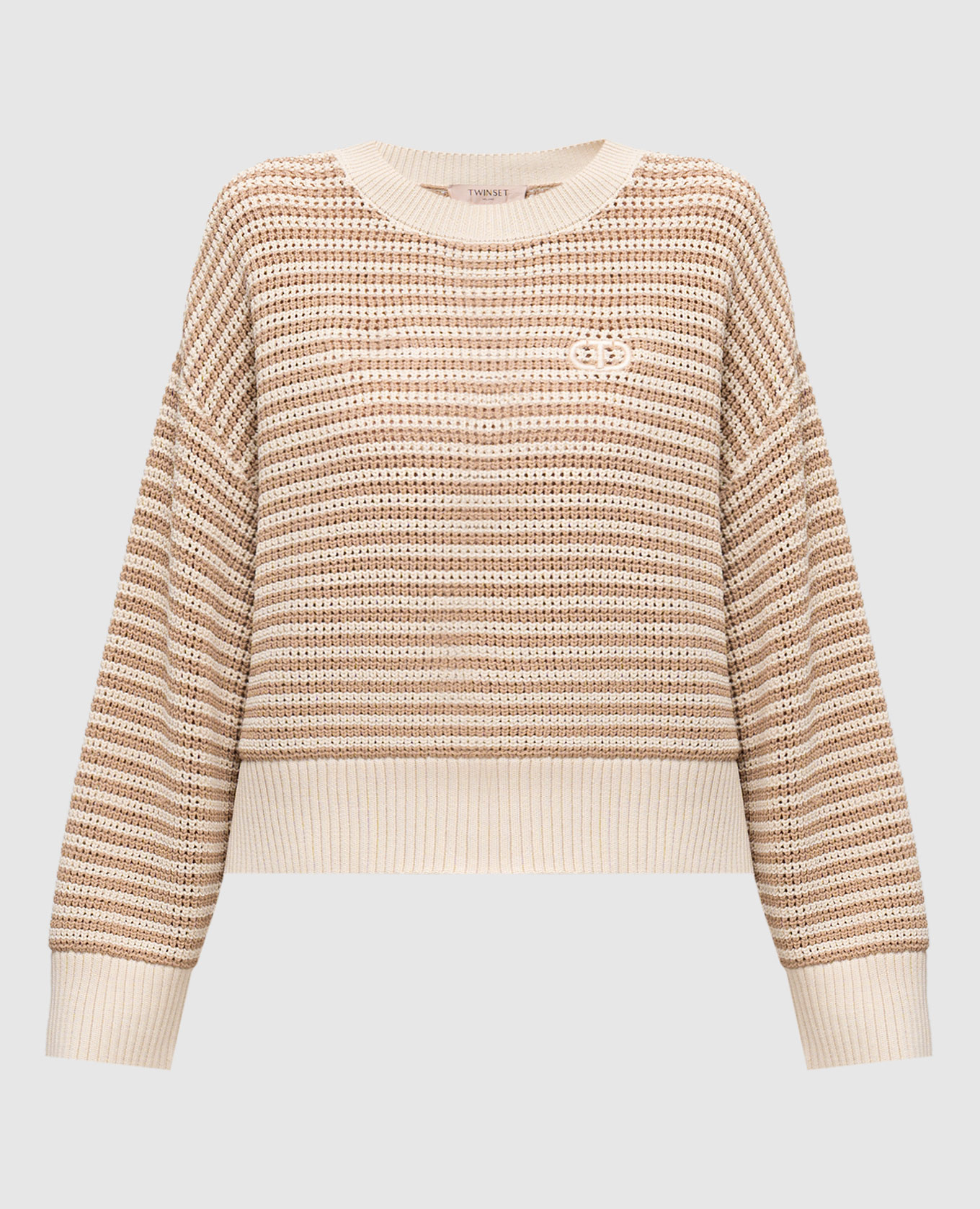 

Beige openwork sweater with embroidered logo emblem Twinset